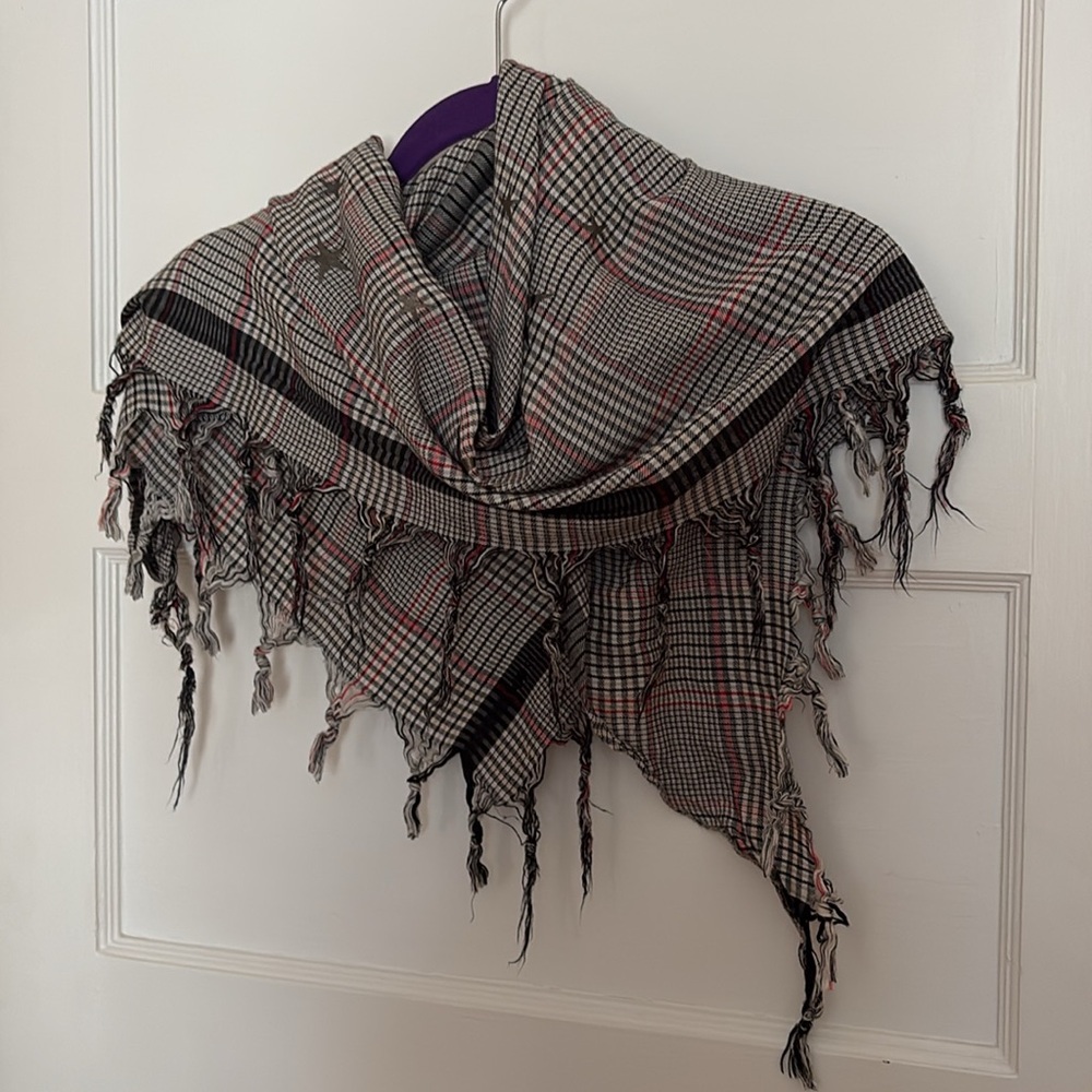 Unique Plaid Scarf with Star Accents. Light material. Triangular. 66” x …